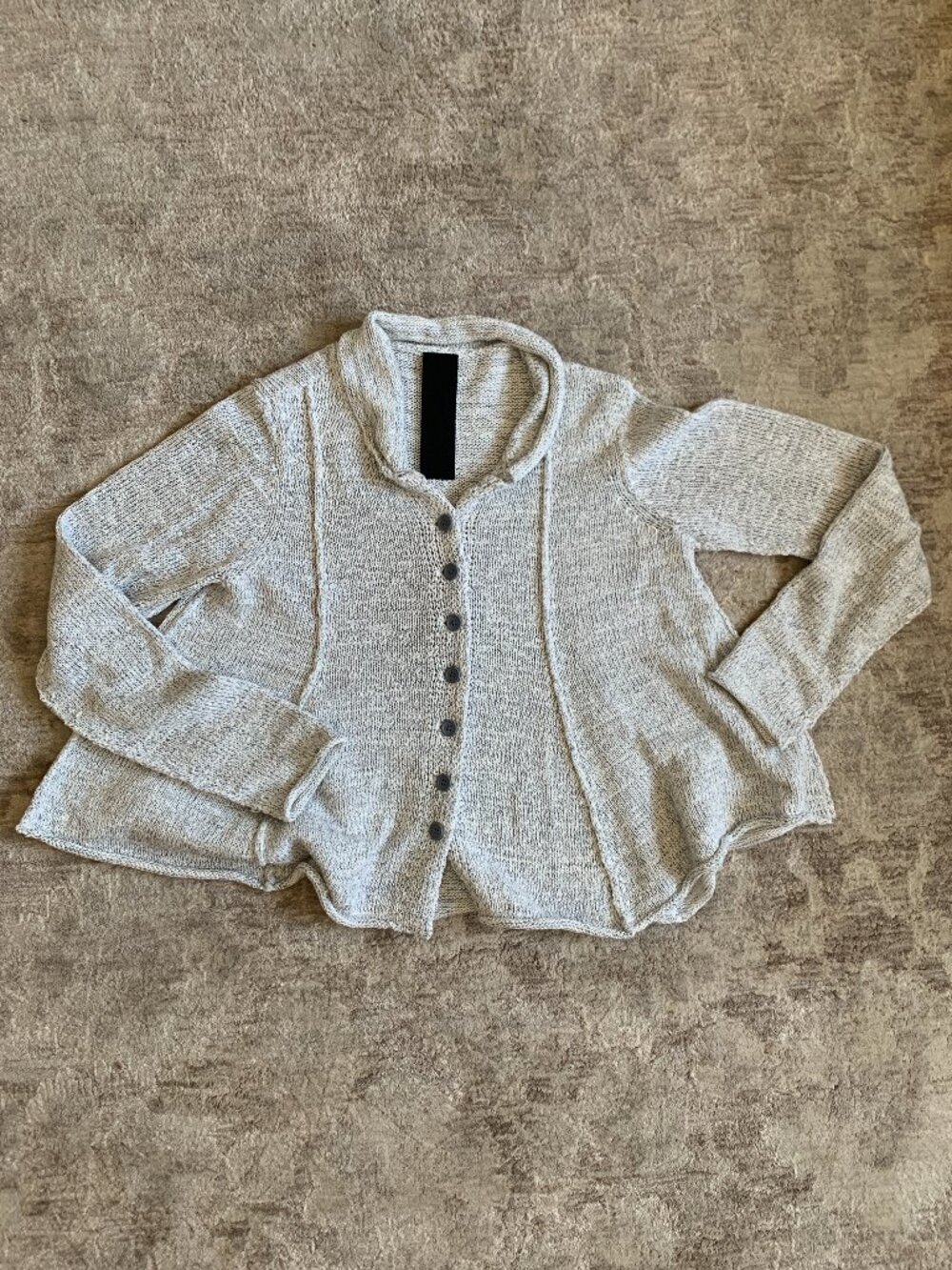 Studio Rundholz Grey Linen Blend Knit Button Front A-Line Cardigan Sweater M